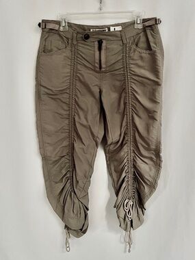 Da-Nang Adjustable Shirred Tie Detail Front & Back Pants Tan/Kaki Size L